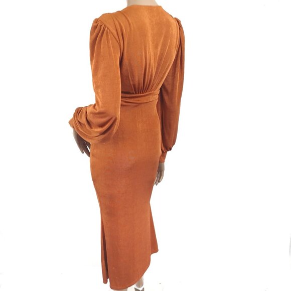 LS Plunging Neck Line High Waist Stretch Midi Dress M - Picture 4 of 5